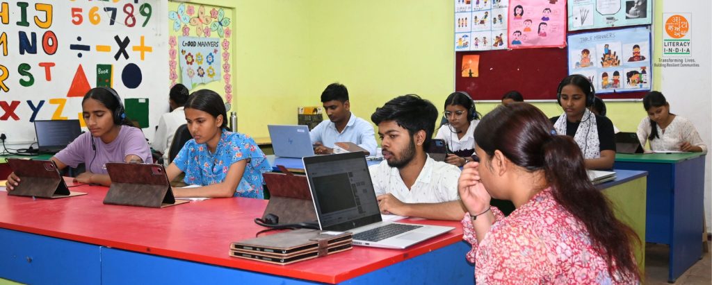 Group of students doing self study under Project Gurukul in Literacy India
